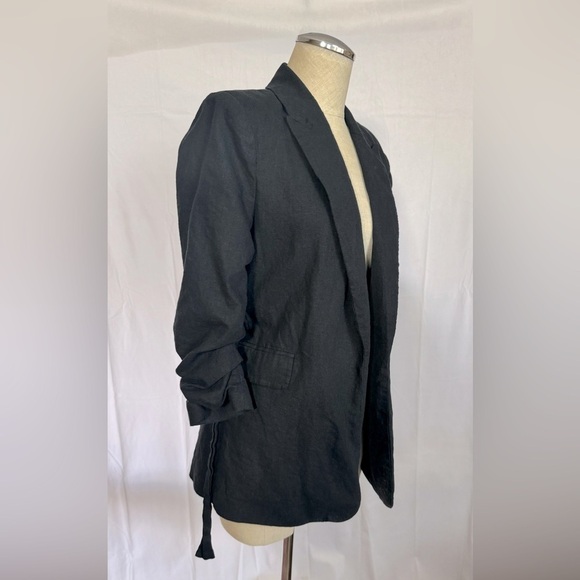 Scoop Linen-Blend Open Front Blazer with Tie Back and 3/4 Scrunch Sleeves - Picture 4 of 13
